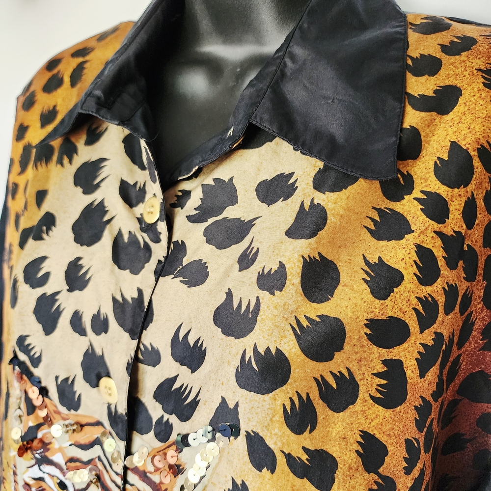 Diane Gilman Black and Brown Leopard Button Down Shirt - Picture 4 of 14